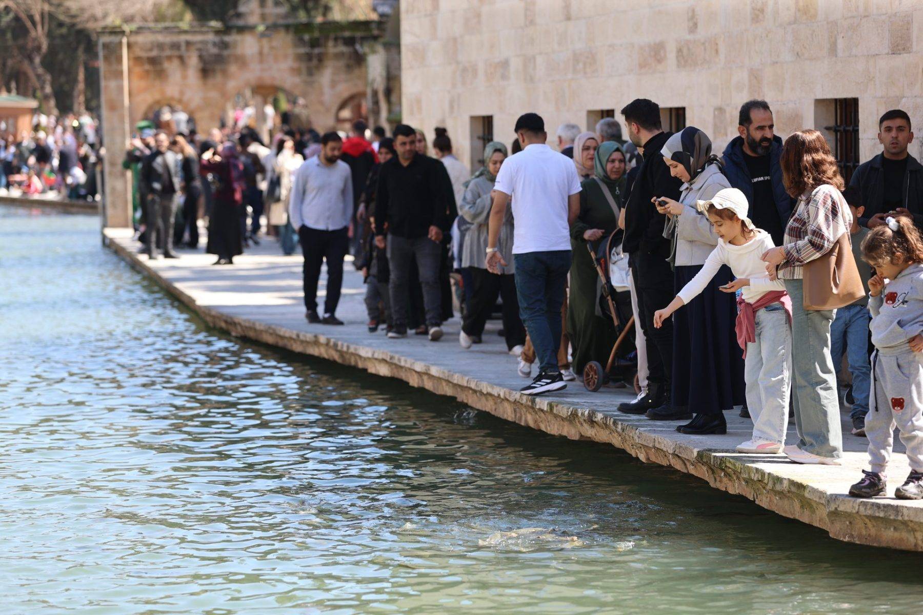 En büyük doğal akvaryum! Şanlıurfa'da güneşli havayı gören Balıklıgöl'e akın etti