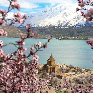 Van Gölü'nün incisi Akdamar Adası, badem ağacı çiçekleri ile süslendi