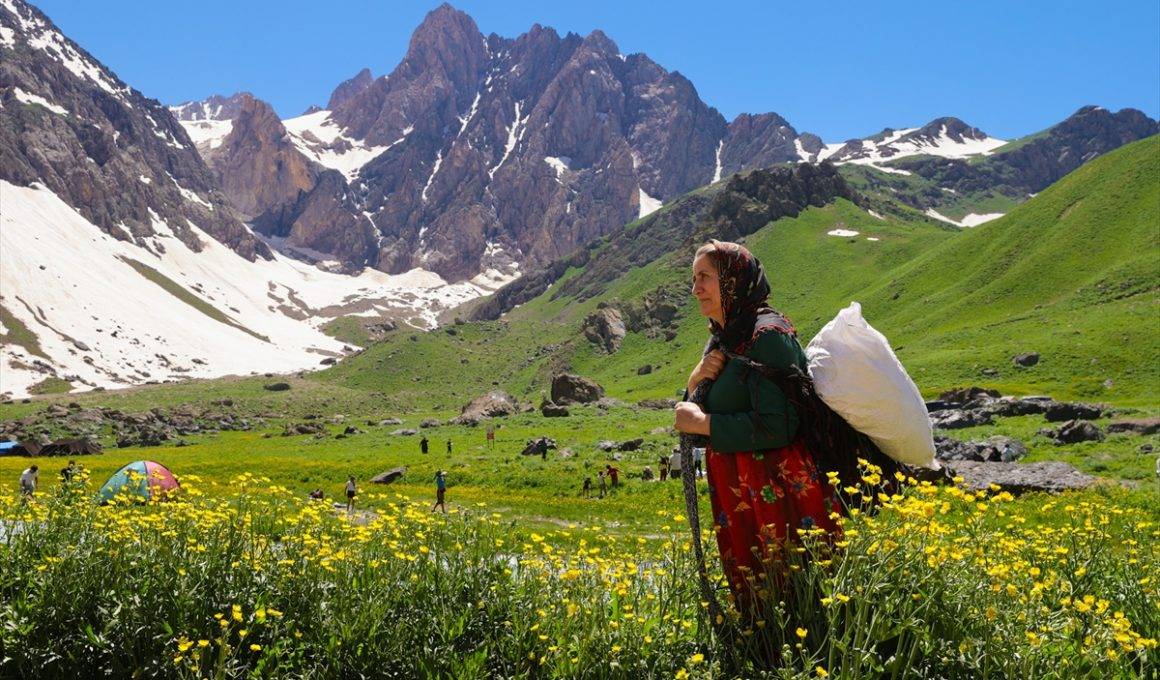 Hakkari'de aynı anda 2 mevsim! Bir yanda buzullar bir yanda bahar çiçekleri