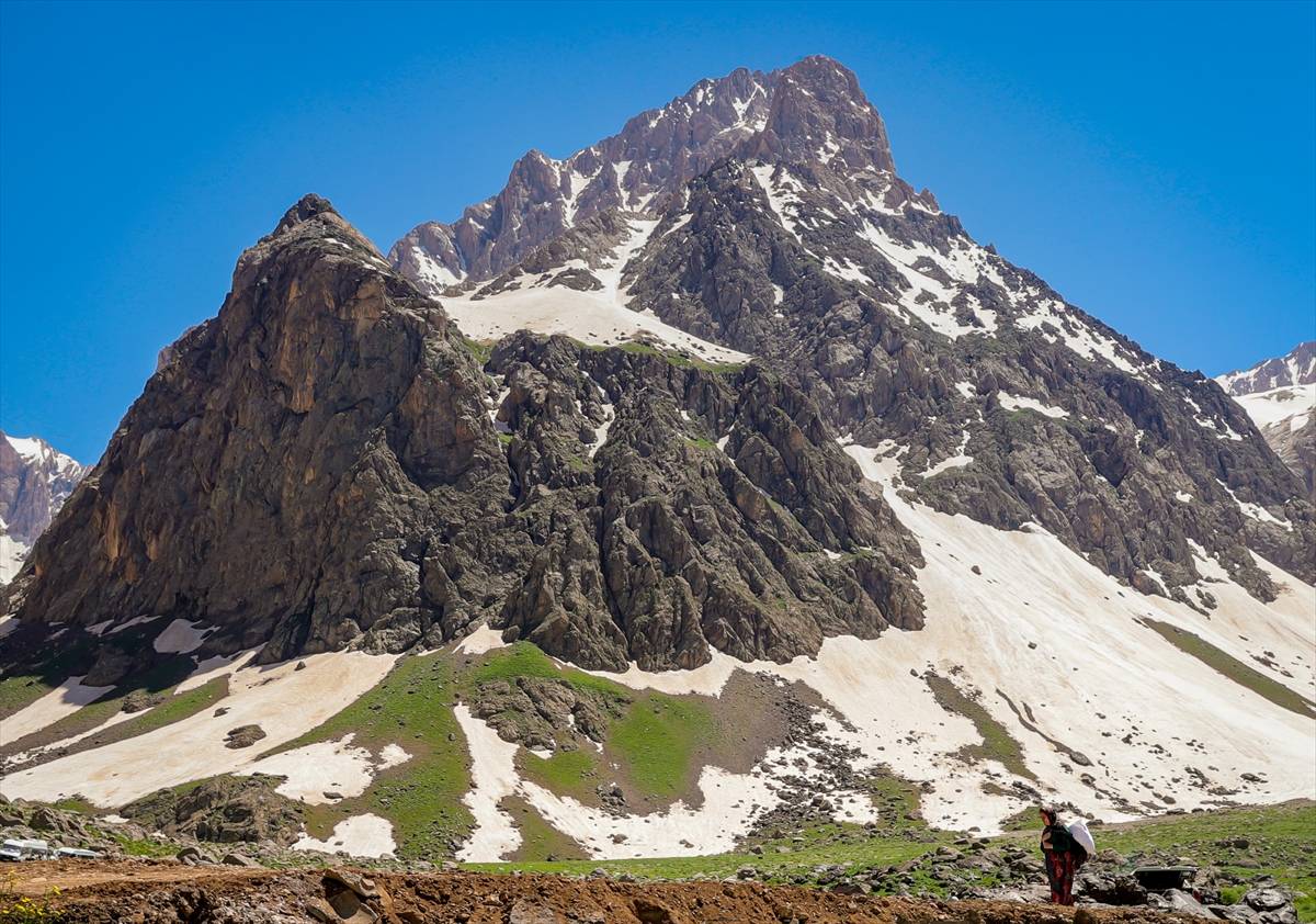 Hakkari'de aynı anda 2 mevsim! Bir yanda buzullar bir yanda bahar çiçekleri